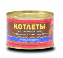 Томат соусындағы треска балықтарынан жасалған котлеттер 240гр «Рыбозавод Большекаменский»
