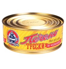 Мурманск стиліндегі треска бауыры 230гр «Рыбарь»