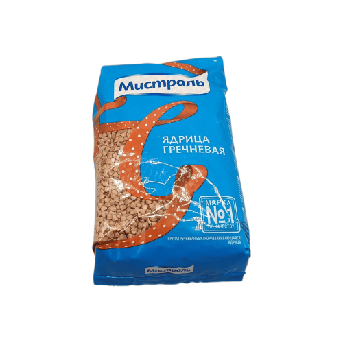 Мистральдан 900 г қарақұмық жармасының қаптамасы