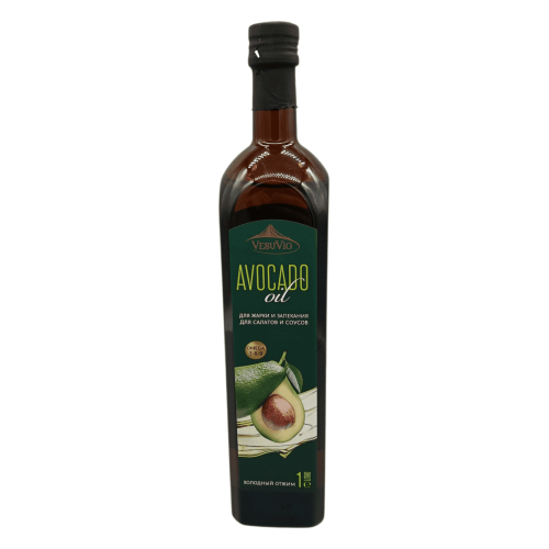 Бутылка 1л рафинированного масла авокадо Vesuvio, Италия, с этикеткой, подчеркивающей универсальность применения (жарка, салаты, запекание), идеально для кухни Алматы.
