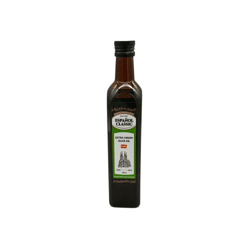 Бутылка 500 мл масла Extra Virgin Olive Oil ESPANOL CLASSIC, нерафинированного высшего качества, идеально подходит для кулинарных шедевров Алматы.