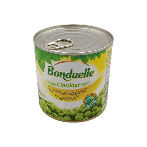 Зеленый горошек Bonduelle Нежный, 400 г, в жестяной банке, без добавок, для салатов и гарниров.