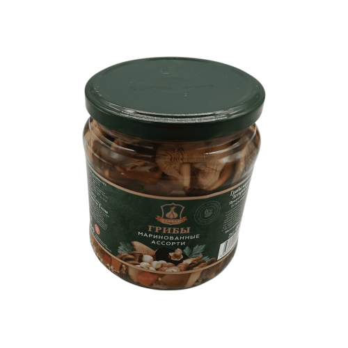 Маринованные грибы ассорти 460г от ХАВИАР в банке, идеальный деликатес для стола в Алматы.