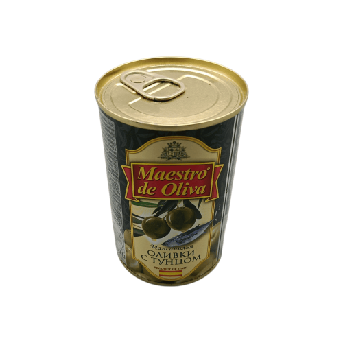 Оливки без косточки, фаршированные тунцом, в прозрачной банке 300г, Maestro de oliva. В наличии в Алматы.