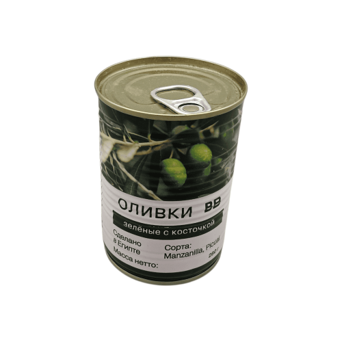 Зеленые оливки с косточкой в банке, 300 г. ВкусВилл. Купить в Алматы.