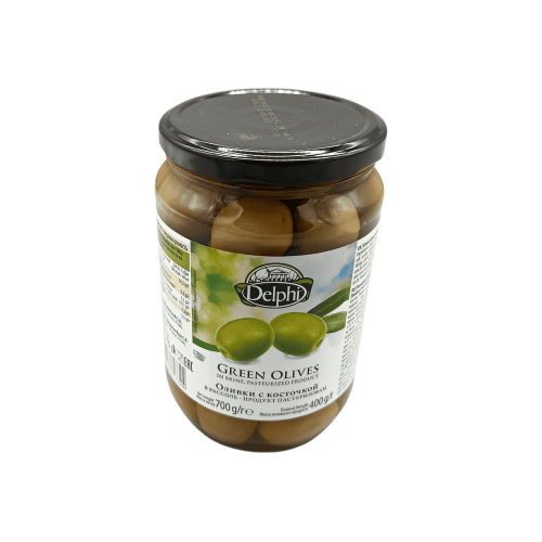 Зеленые оливки с косточкой DELPHI в рассоле, 700 г. Идеально для Алматы!