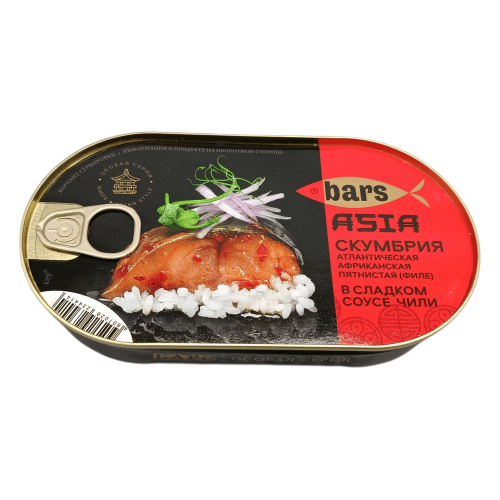 Скумбрия в соусе чили Барс, 175г. Идеально для перекуса в Алматы!
