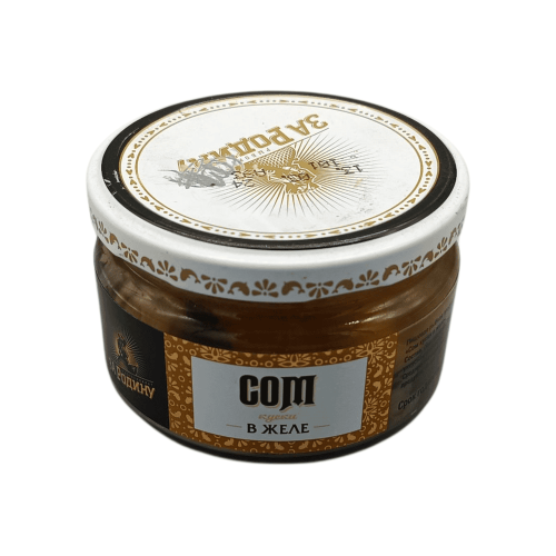 Кусочки сома в желе, упаковка 190г, бренд "За Родину".