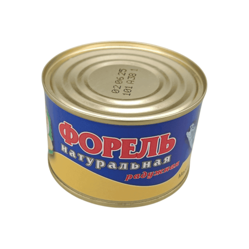 Сочная форель в собственном соку, натуральная, 227г, аппетитно представленная для жителей Алматы.