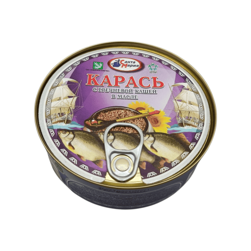 Консервы 'Карась в гречневой каше' 230 гр от Санта Мария – готовое блюдо из рыбы и крупы.