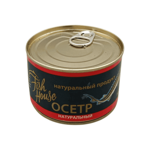 Осетр натуральный по ГОСТу, 245 г, от Астраханского рыбзавода в жестяной банке.