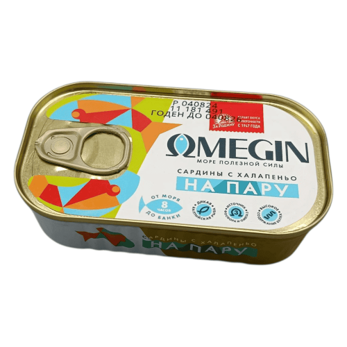 Консервированные сардины с халапеньо на пару, 175 г, Omegin, балтийские
