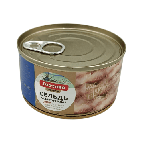 Атлантическая сельдь кусками в масле "Гостово" 185г, аппетитная, для алматинцев
