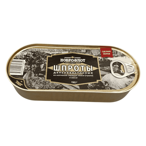Банка шпрот "Дальневосточные" Доброфлот из копченой сардины иваси в масле, 190г.