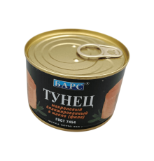 Тунец натуральный макрелевый (куски) 250 г | Барс
